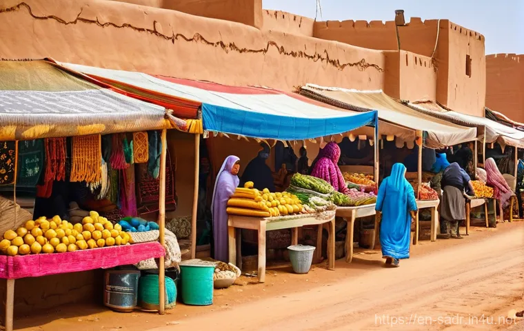 사하라 아랍 민주 공화국 수출입 품목 - **A Vibrant Sahrawi Fishing Village at Dawn:**
    An idyllic scene depicting Sahrawi fishermen prep...