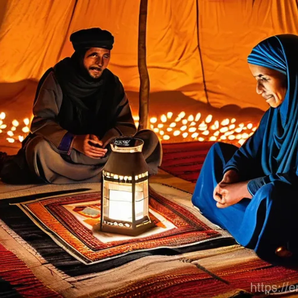 사하라 아랍 민주 공화국 공용어 - **Prompt:** A serene and culturally rich scene featuring an elderly Sahrawi storyteller, a man or wo...