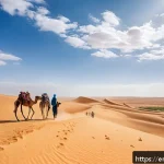 사하라 아랍 민주 공화국 여행 시기 추천 - A panoramic desert landscape during early spring in the Sahrawi Arab Democratic Republic, showcasing...